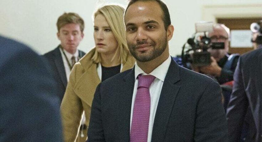 FILE - In this Oct. 25, 2018, file photo, George Papadopoulos, the former Trump campaign adviser who triggered the Russia investigation, arrives for his first appearance before congressional investigators on Capitol Hill in Washington. The Republican is running for California's 25th Congressional District seat. An ex-congressman, a state lawmaker, an online news personality and a former combat pilot are among the candidates hoping to fill a U.S. House seat north of Los Angeles — a race that's being watched nationally for hints about which party might control Congress next year. (AP Photo/Carolyn Kaster, File)