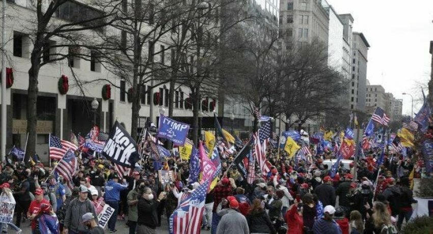 Supporters of President Donald Trump attend a rally at Freedom Plaza, Saturday, Dec. 12, 2020, in Washington. (AP Photo/Luis M. Alvarez)