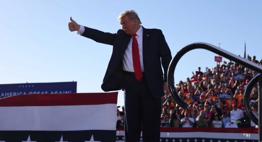 U.S. President Donald Trump gives a thumbs up during a campaign rally at Phoenix Goodyear Airport in Goodyear, Arizona, U.S., October 28, 2020. REUTERS/Jonathan Ernst