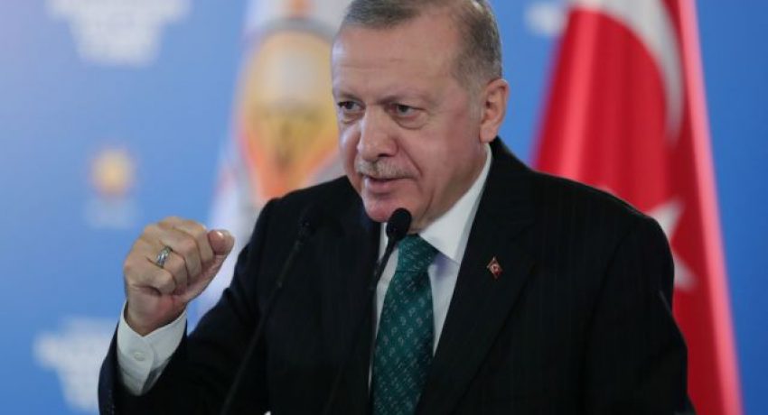 Turkish President Tayyip Erdogan speaks as he attends provincial congresses of his ruling AK Party via video link,?in Ankara, Turkey, February 3, 2021. Presidential Press Office/Handout via REUTERS ATTENTION EDITORS - THIS PICTURE WAS PROVIDED BY A THIRD PARTY. NO RESALES. NO ARCHIVE.