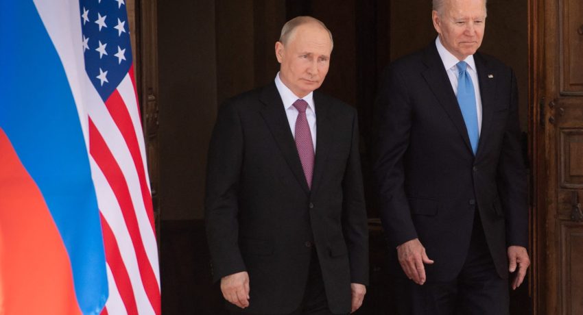 Joe Biden and Vladimir Putin arrive for a US-Russia summit at Villa La Grange in Geneva on June 16, 2021.